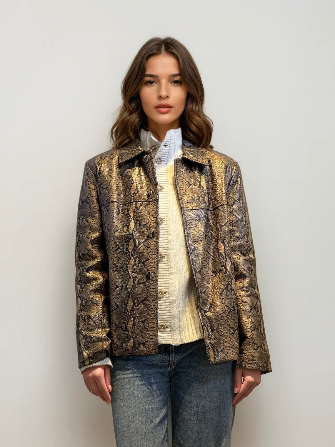 Snakeskin Pattern Leather Jacket