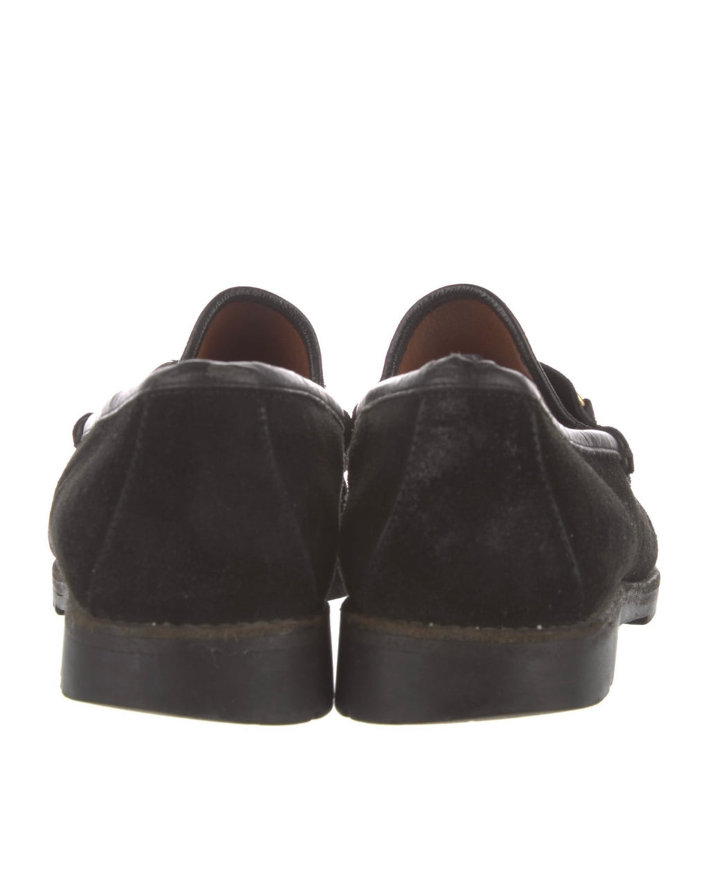Gucci Black Suede and Gold Horsebit Loafers