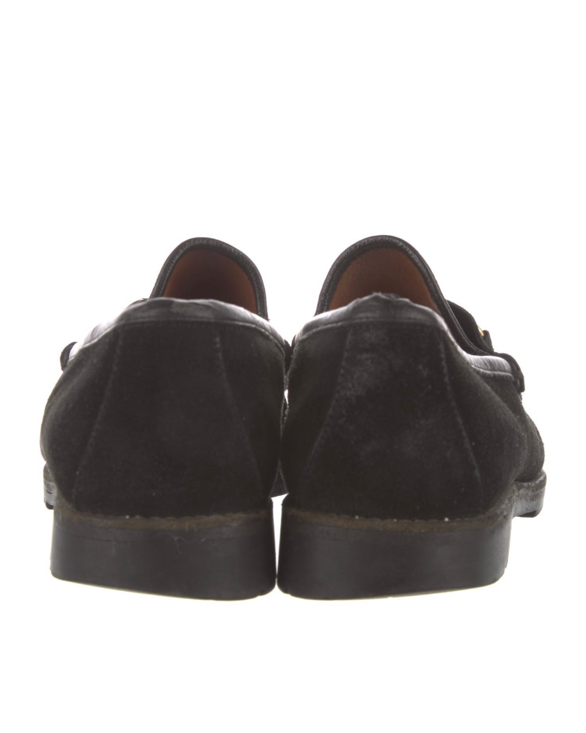 Gucci Black Suede and Gold Horsebit Loafers