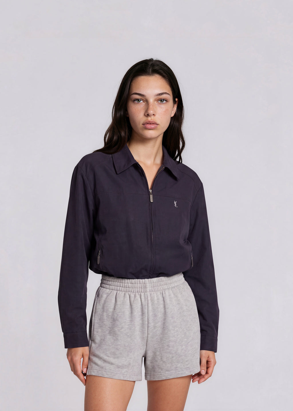 YSL Navy Collared Zip Pocket Bomber