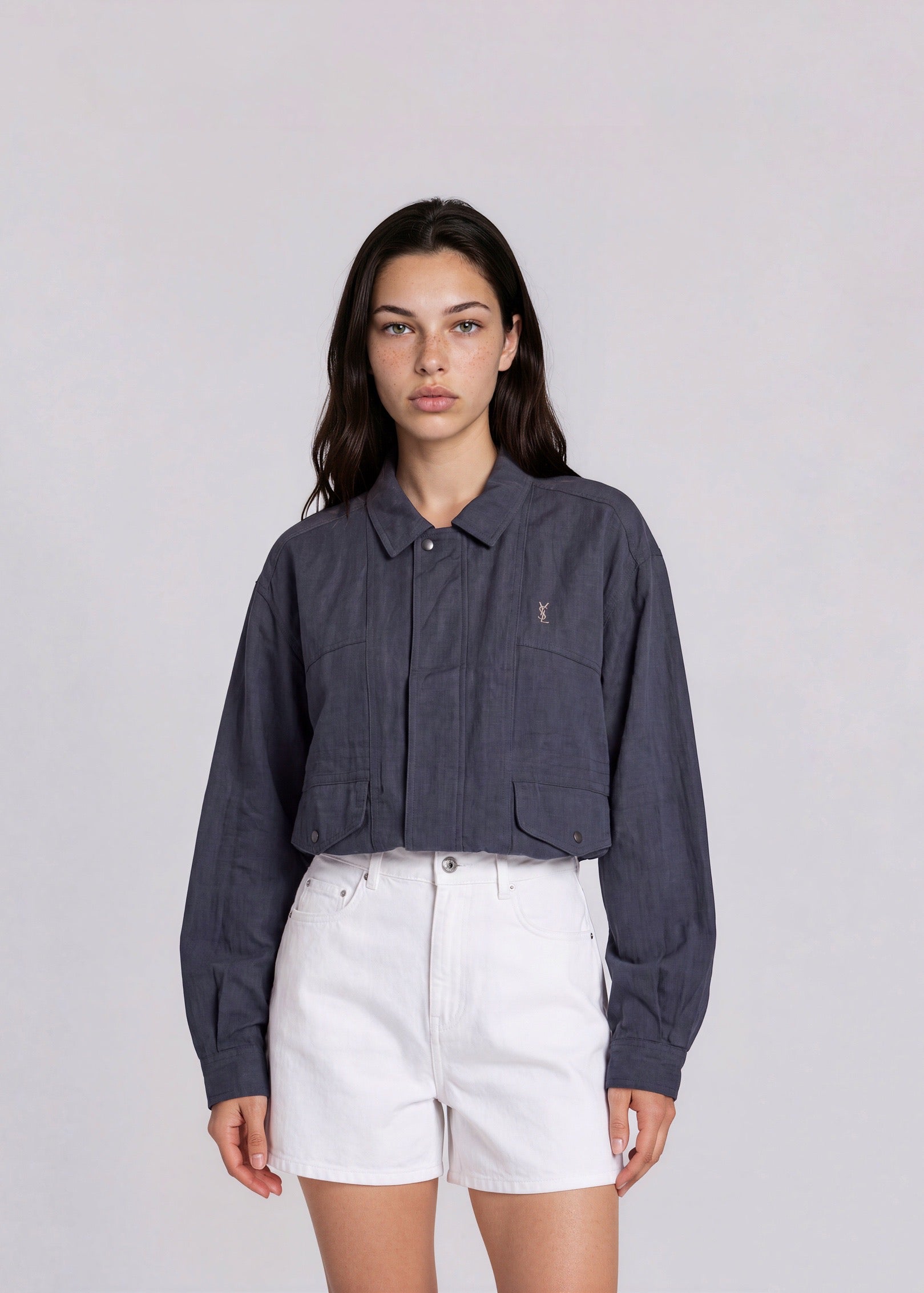 YSL Washed Blue Cargo Collared Bomber