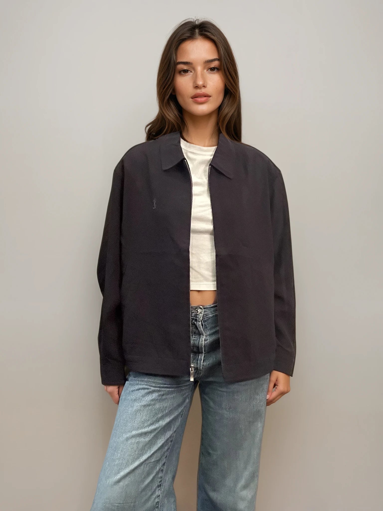 YSL Navy Sheer Bomber