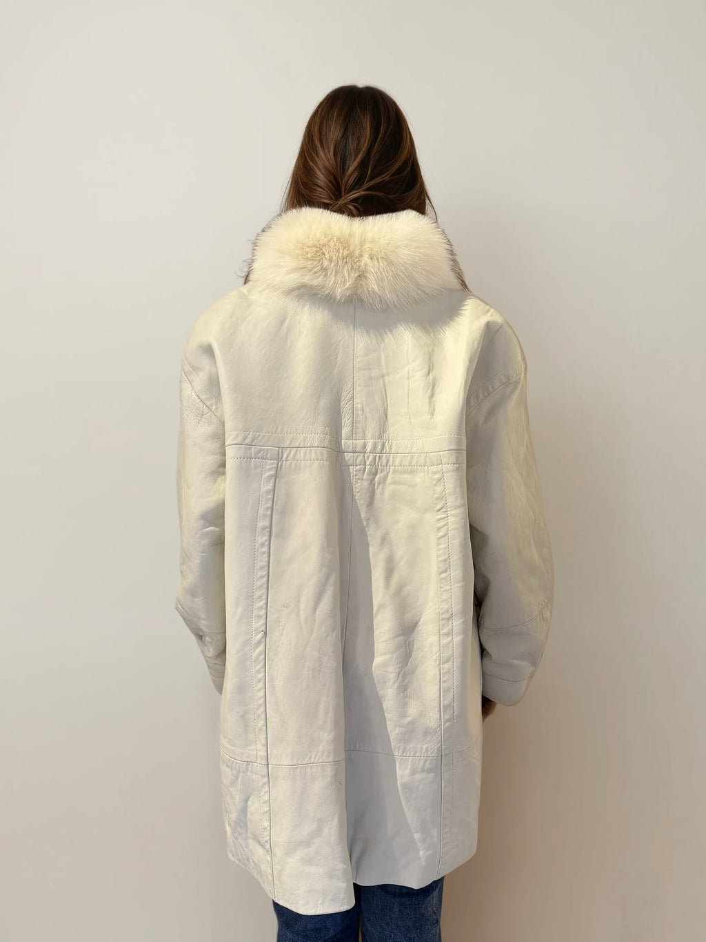 Cream Leather Fur Collar Jacket