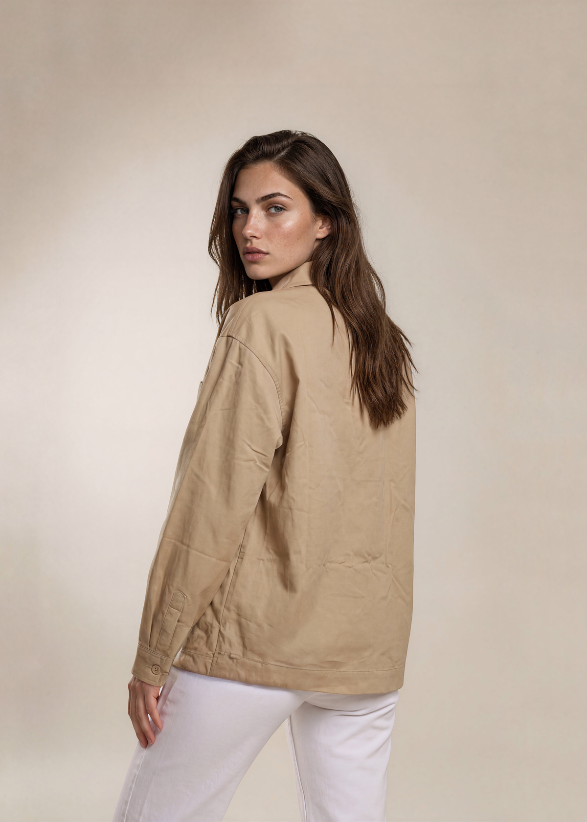 YSL Tan Khaki Classic Collared Bomber with Gold Logo