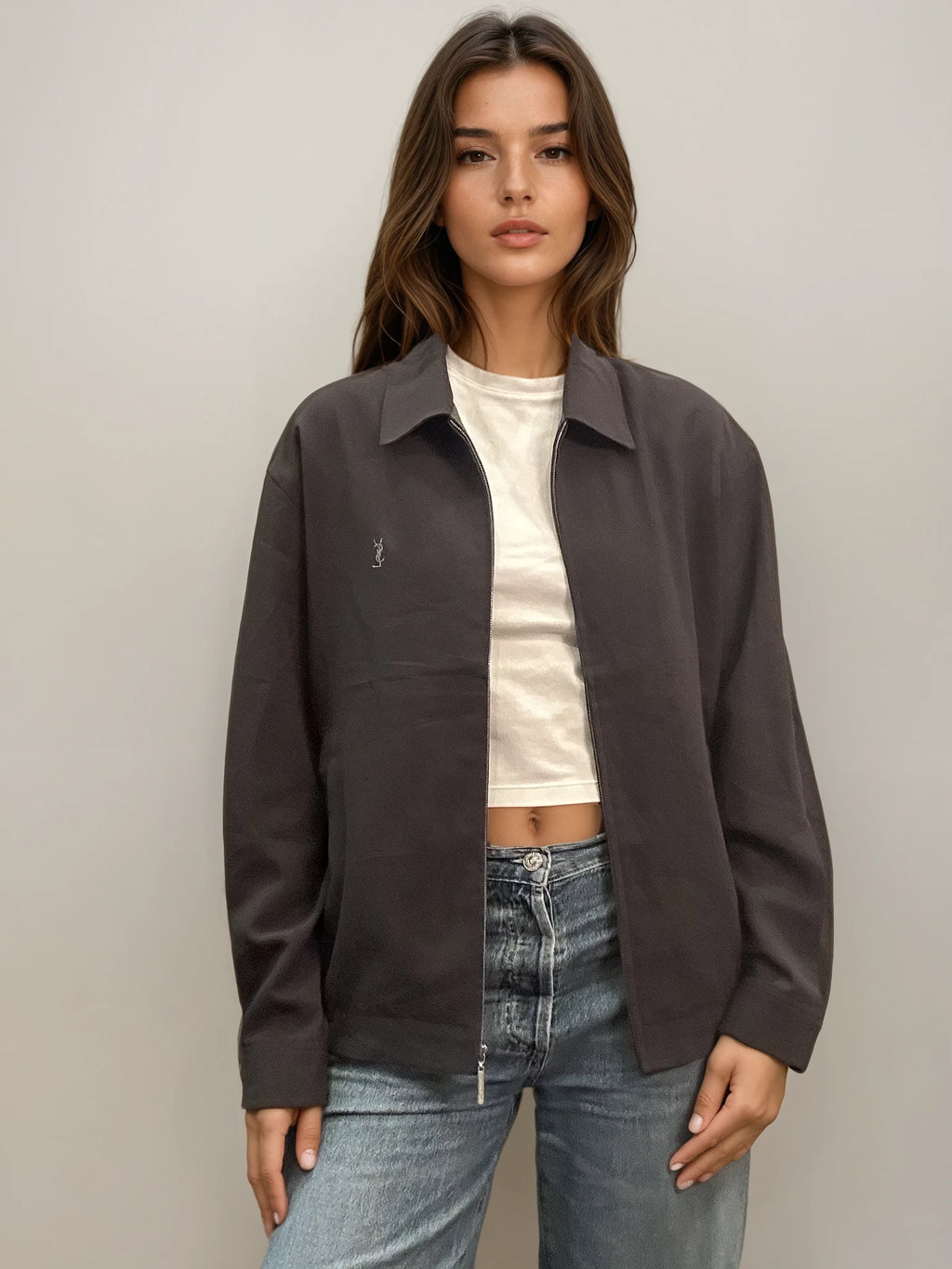 YSL Hunter Green Sheer Bomber