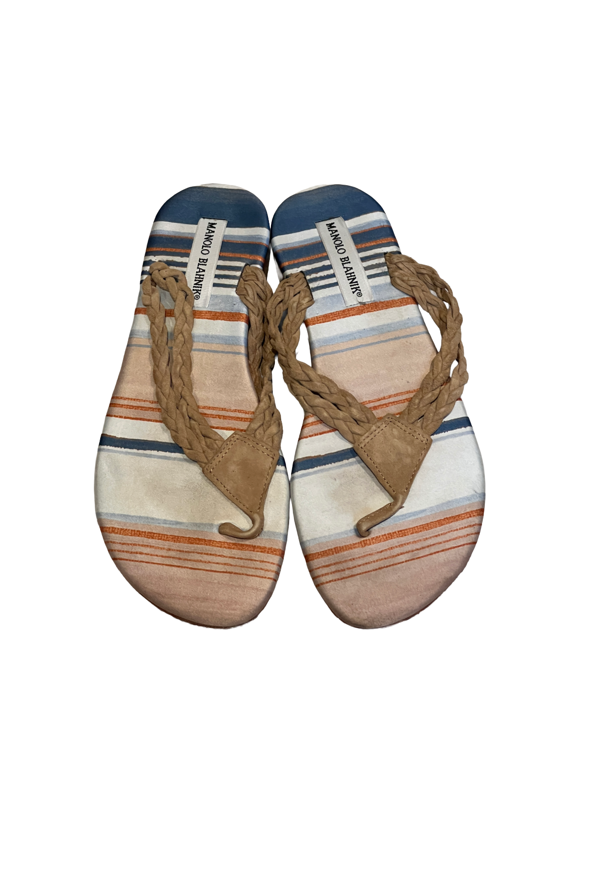 Manolo Blahnik Tan Suede Flip Flops