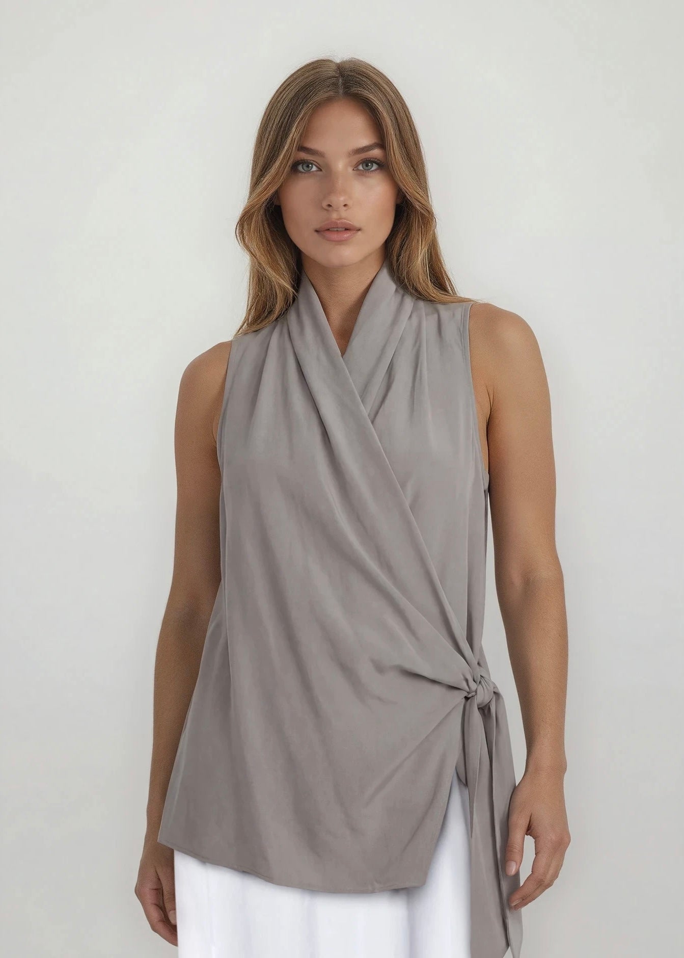 Armani Grey Silk Drape Top