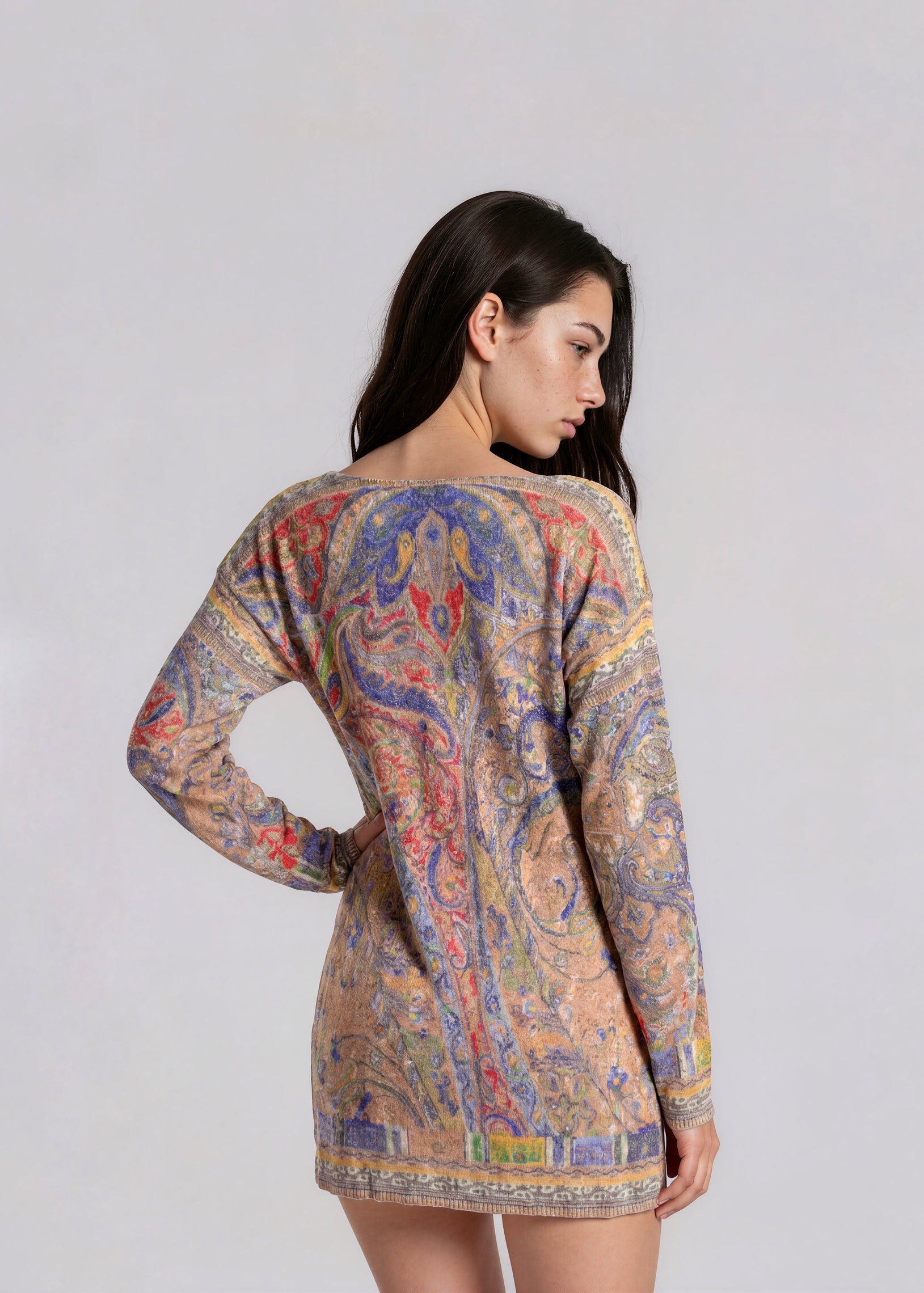 Etro Blue and Red Paisley Printed Long Sleeve Mini Dress