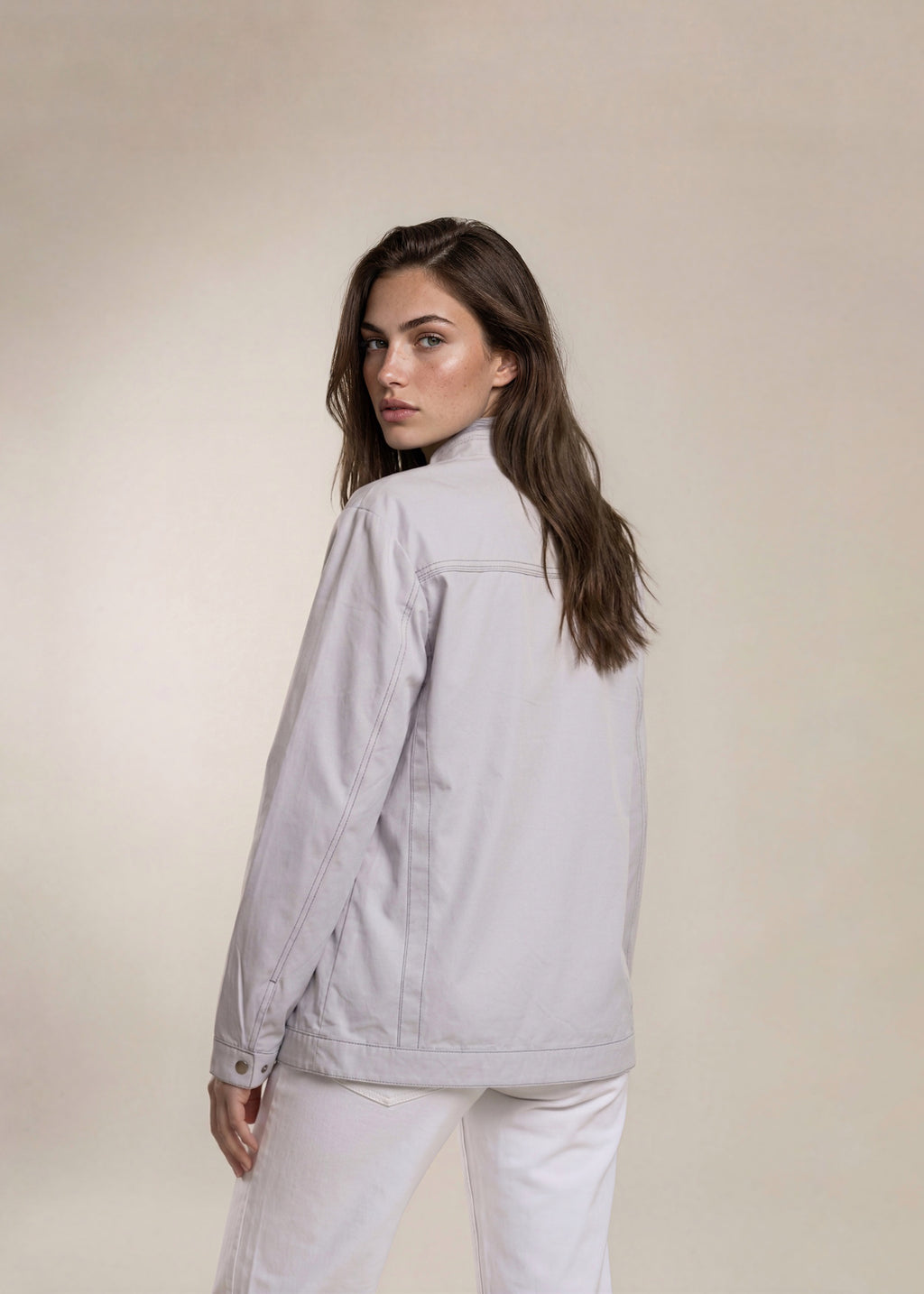 YSL Light Grey Contrast Stitched Zip Collar Bomber