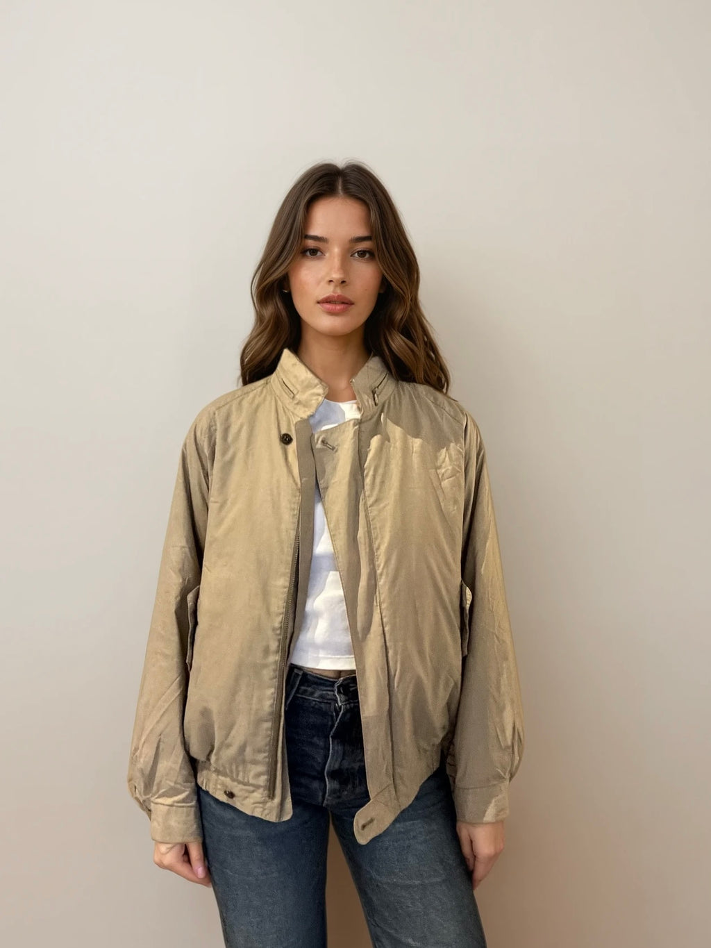 Burberry Tan Bomber with Checked Lining