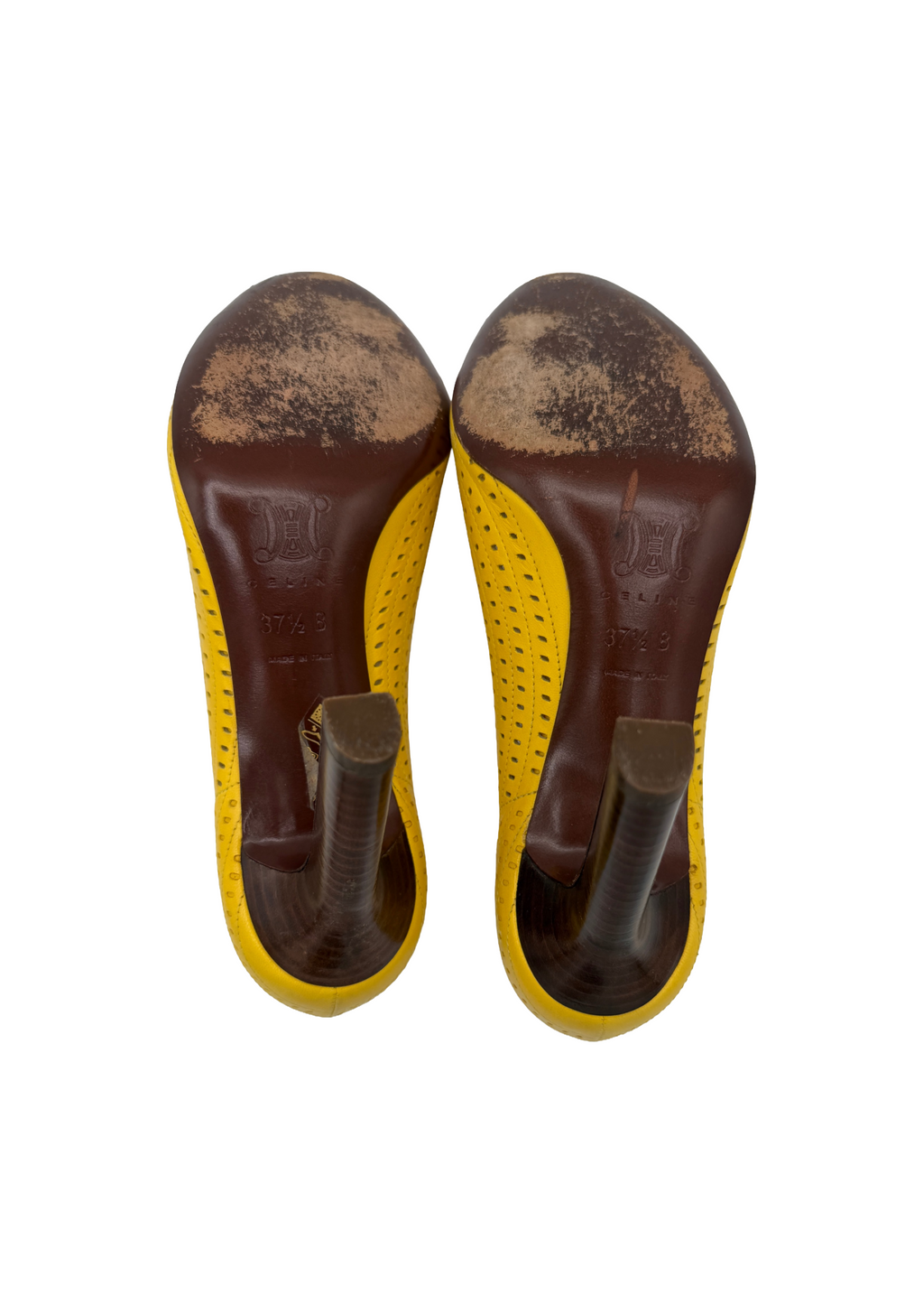 Celine Yellow Perforated Wooden Heels