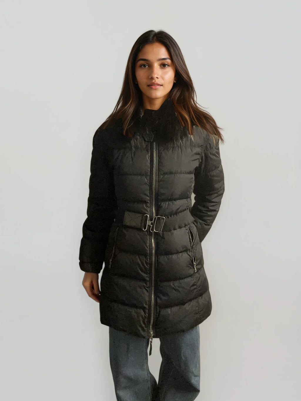 Prada Navy Belted Puffer