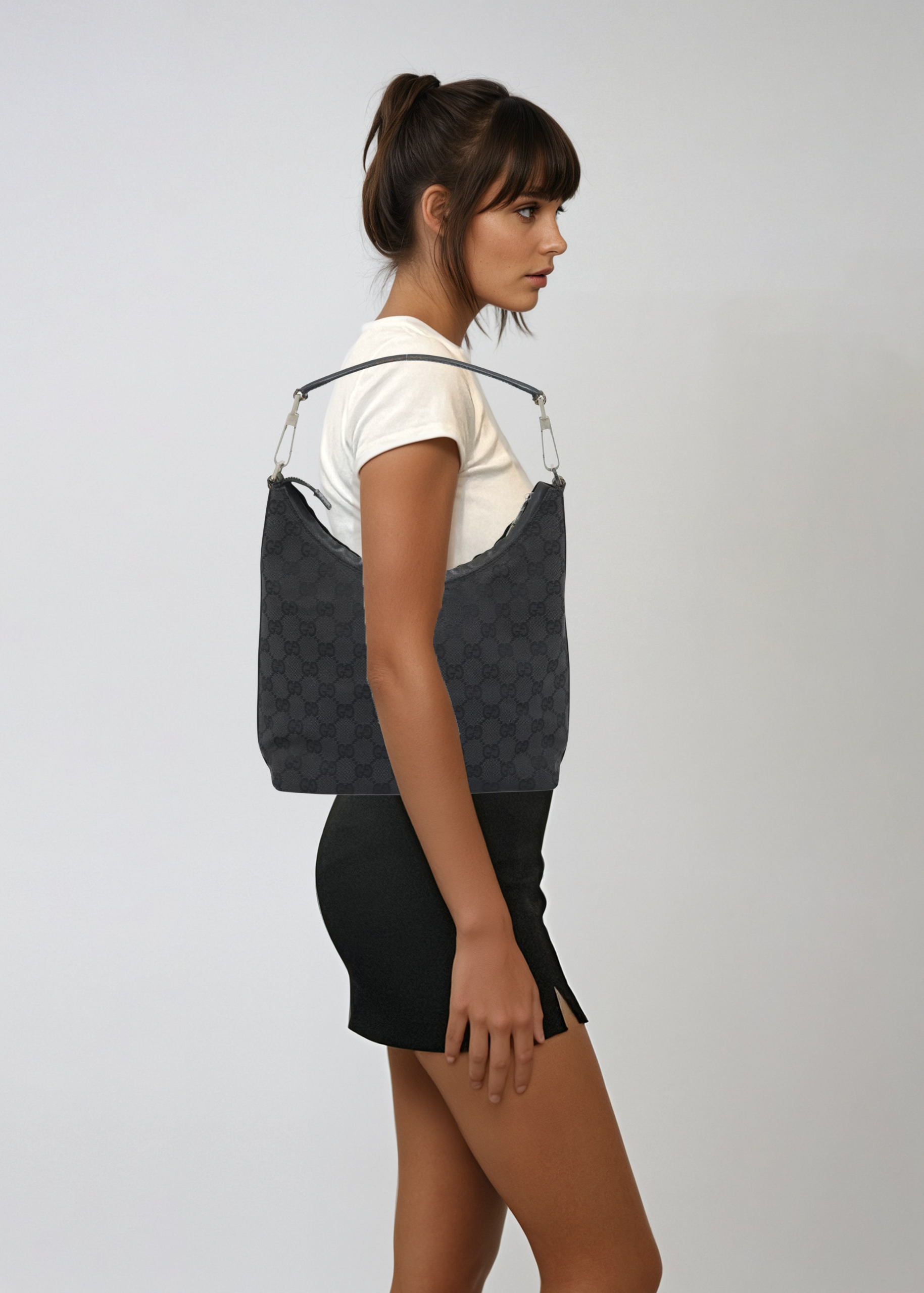 Gucci Black Monogram Canvas Shoulder Bag