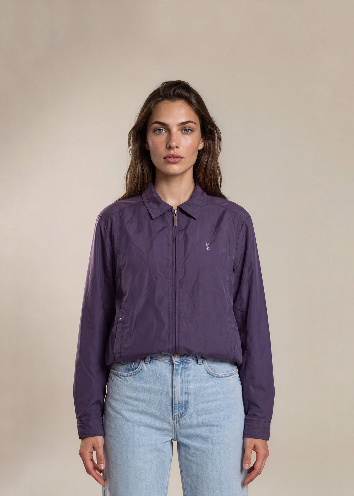 YSL Purple Classic Collared Bomber with White Logo