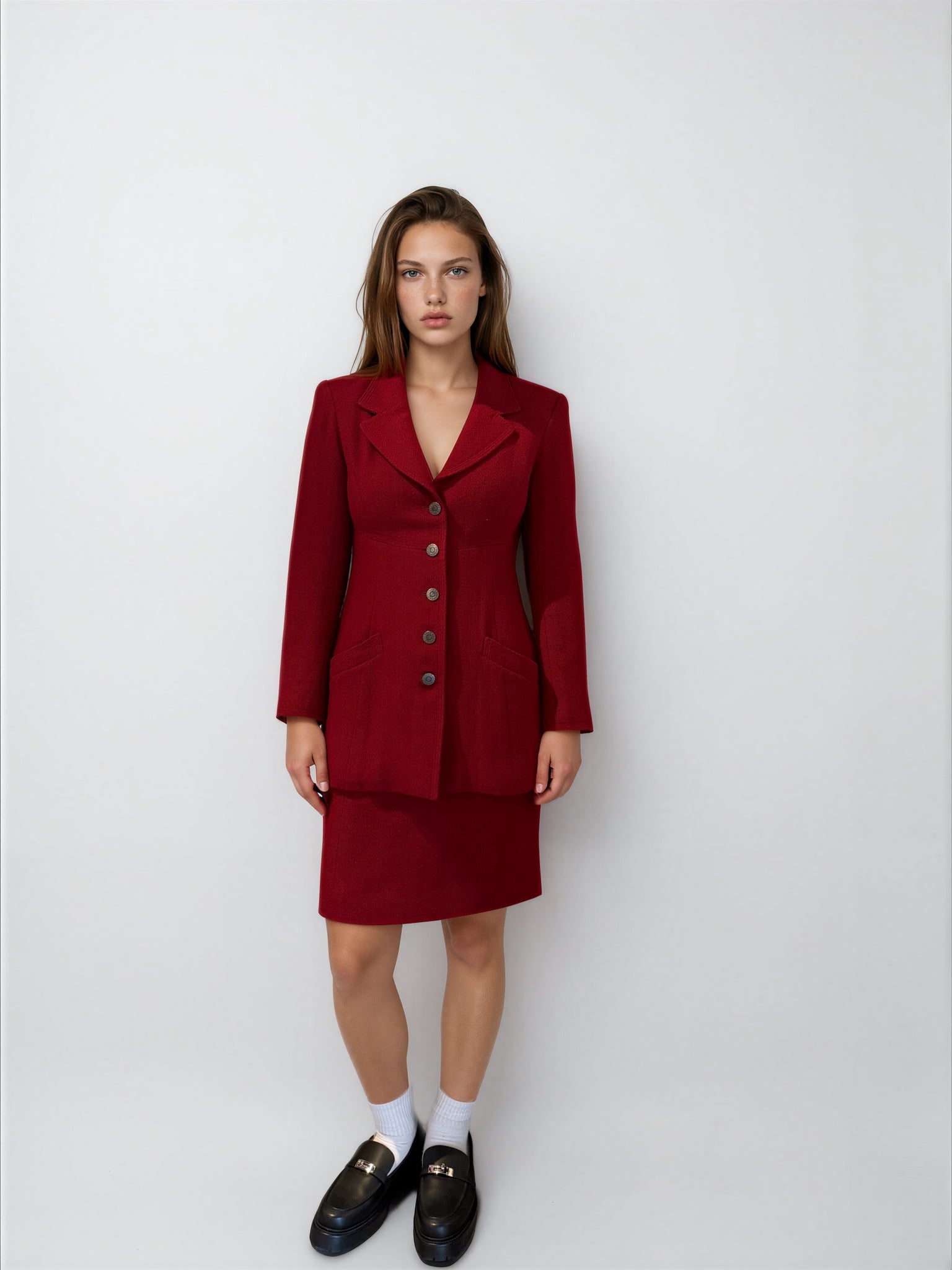 Chanel Red Jacket and Skirt Set