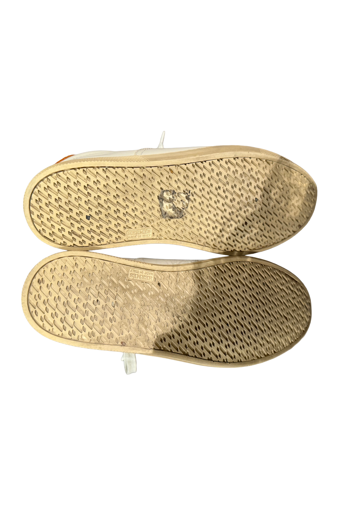 Hermes White and Orange Leather Sneakers