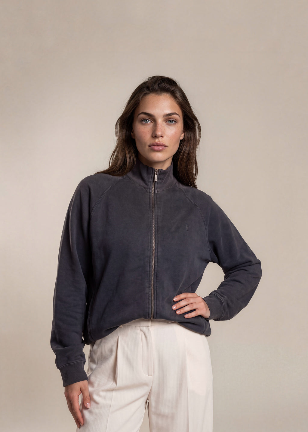 YSL Dark Grey Windbreaker Zip Bomber