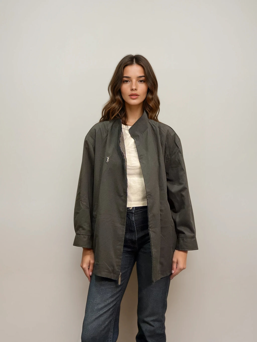 YSL Green Checked Reversible Bomber