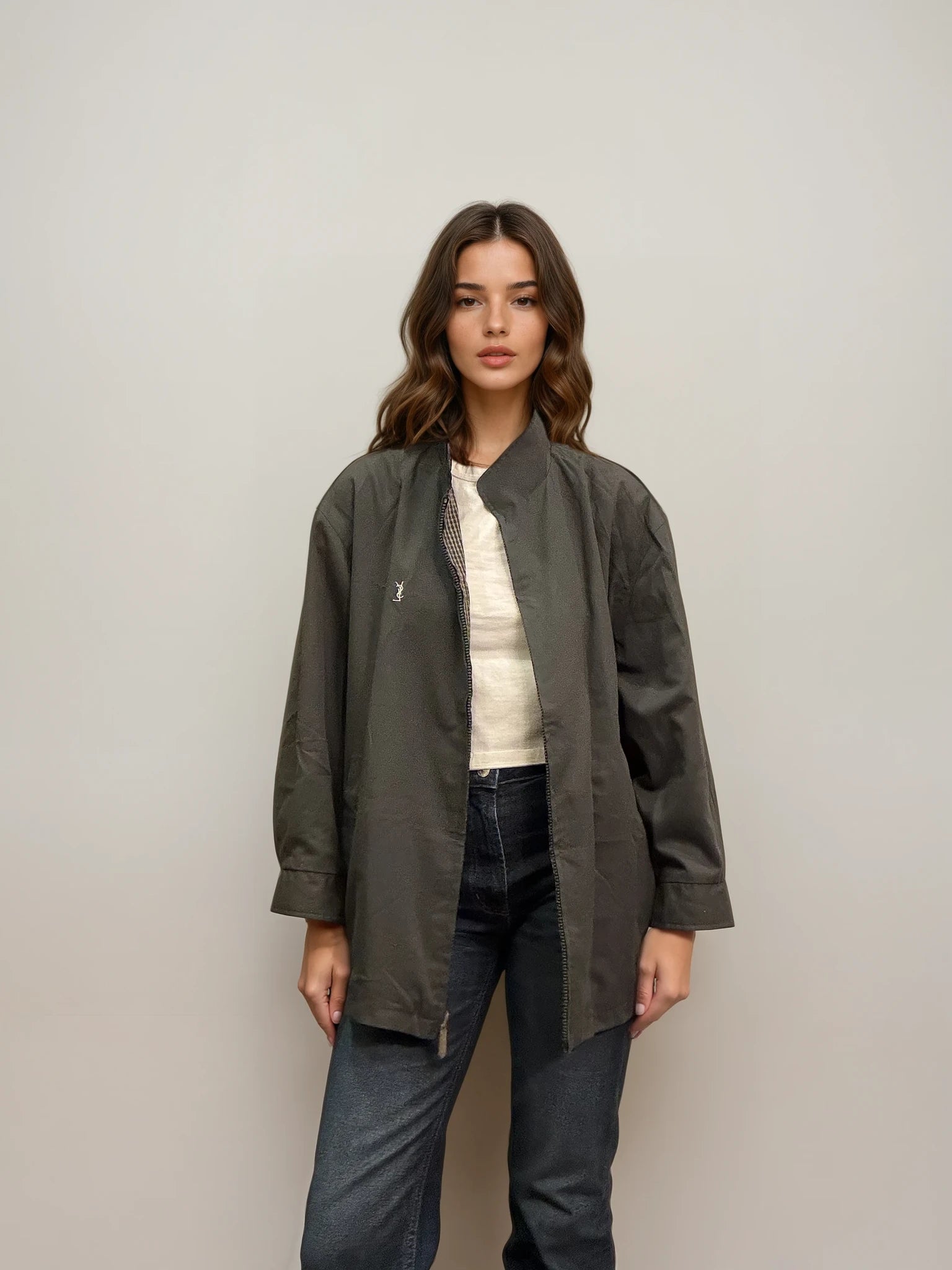 YSL Green Checked Reversible Bomber