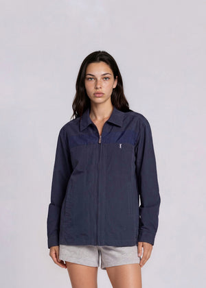 YSL Navy Contrast Striped Classic Collared Bomber