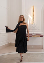Load image into Gallery viewer, Polka Dot Black Silk Ruffle Dress
