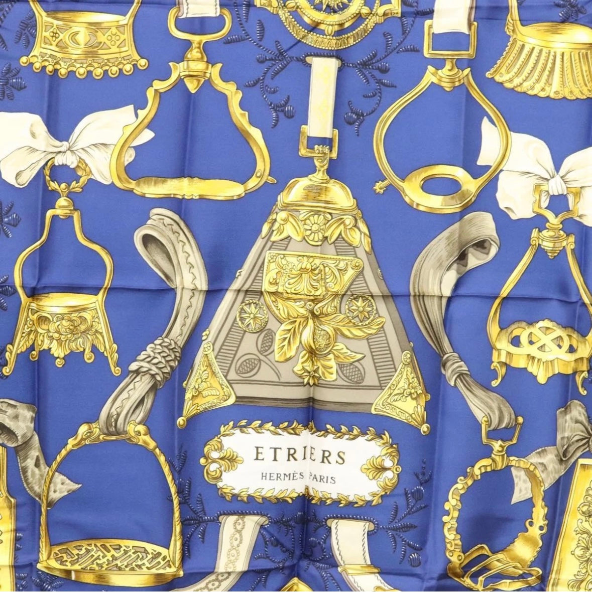 Hermès Navy and Gold Scarf