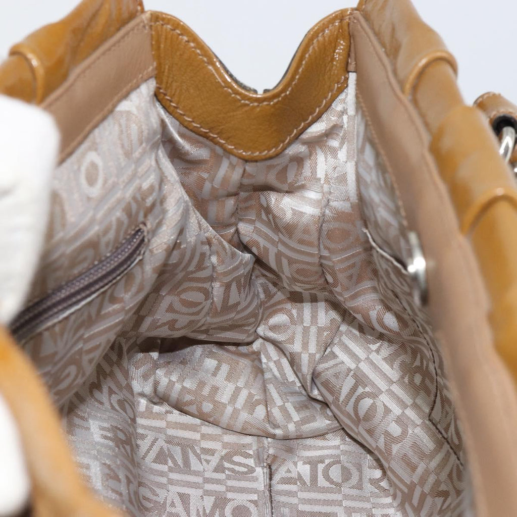 Ferragamo Tan Patent Hobo Bag