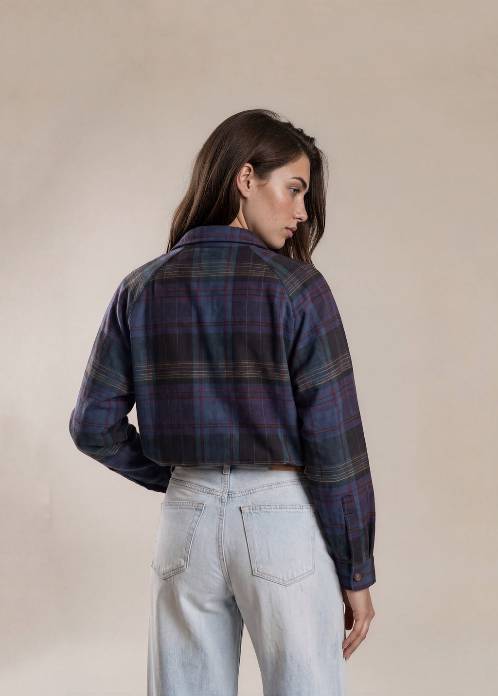 YSL Dark Multicolor Plaid Classic Collared Bomber