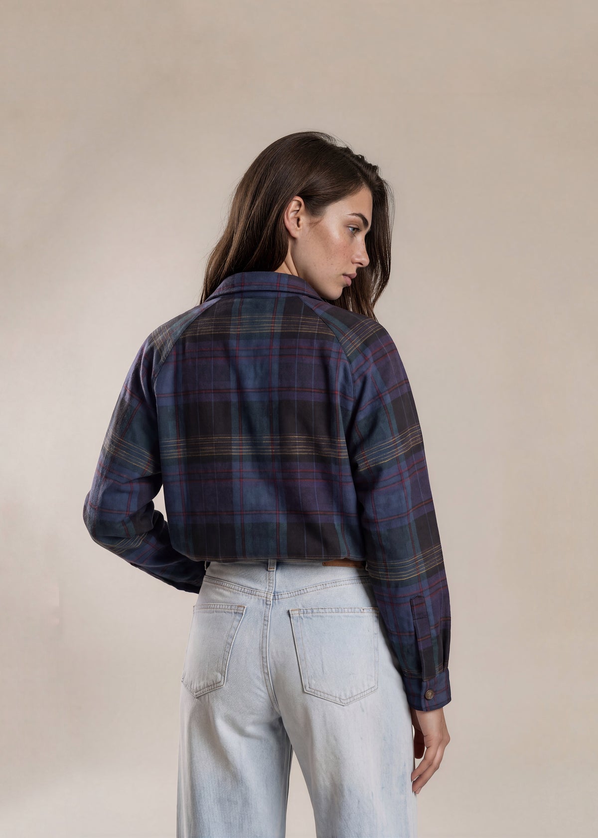 YSL Dark Multicolor Plaid Classic Collared Bomber