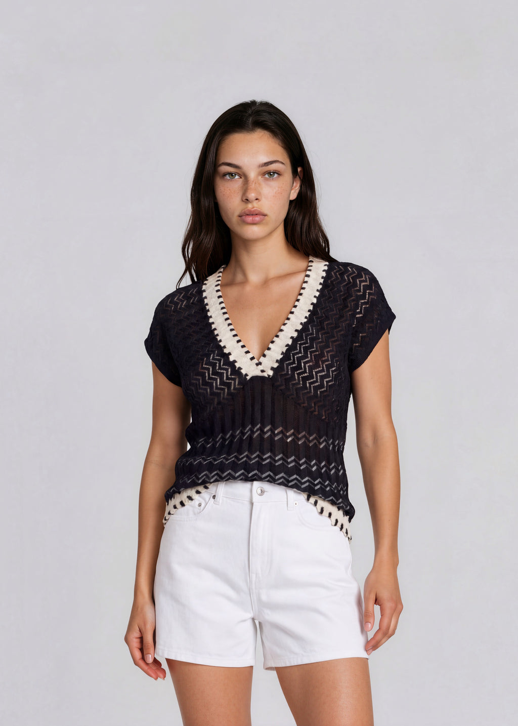 Missoni Black Striped V Neck Top
