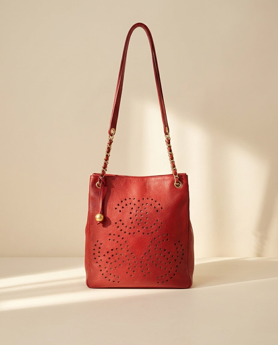 Chanel Red Leather Cutout Tote