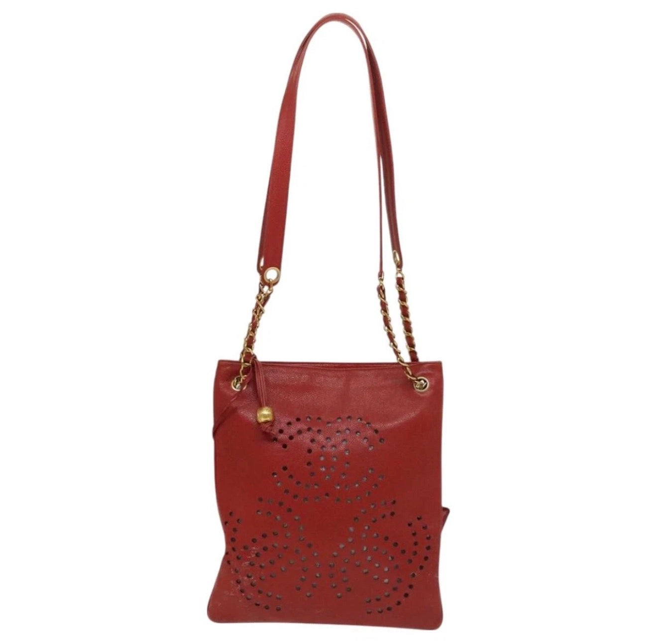 Chanel Red Leather Cutout Tote