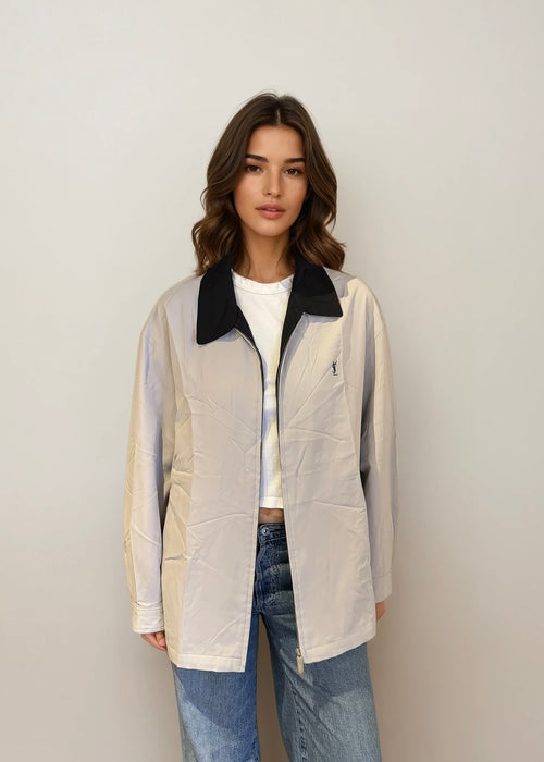 YSL Light Grey Bomber with Navy Collar