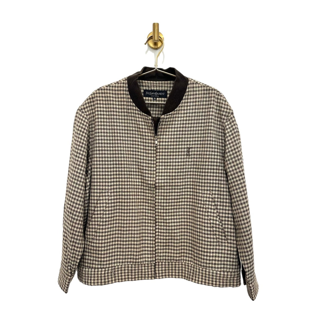 YSL Plaid Brown and Cream Bomber