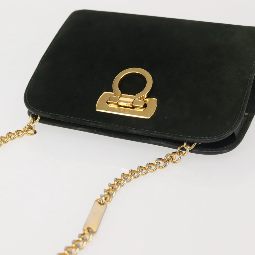 Ferragamo Green Suede Shoulder Bag