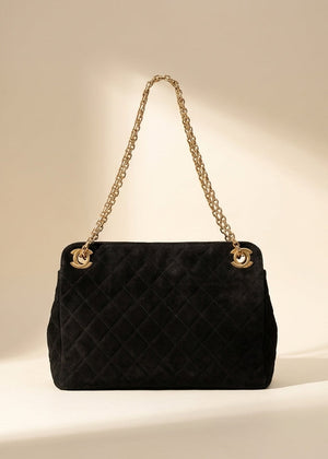Chanel Black Quilted Suede Handbag