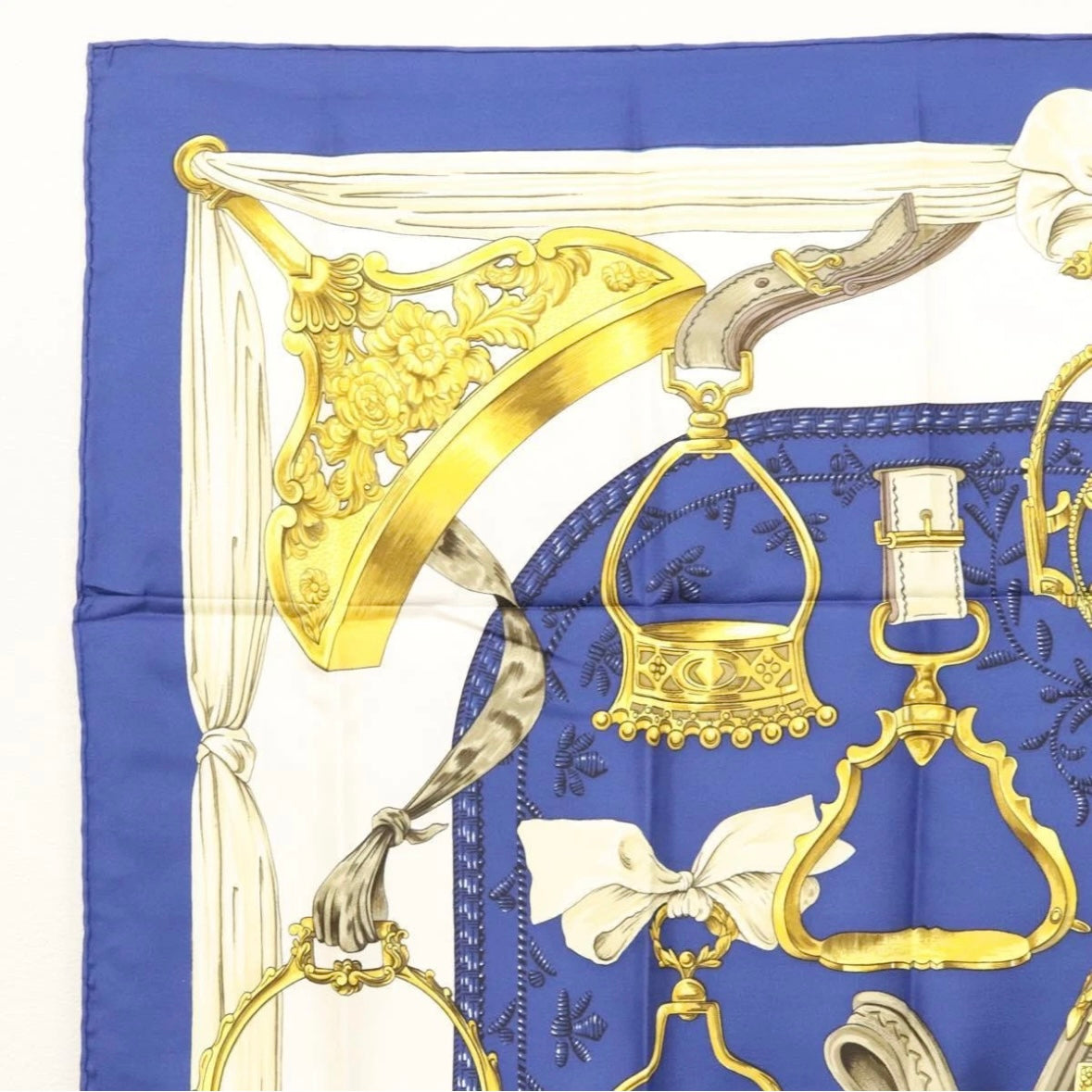 Hermès Navy and Gold Scarf