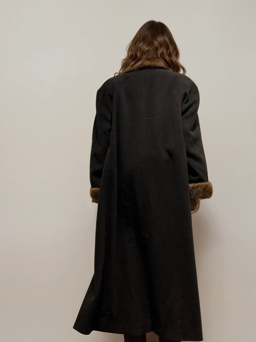 Black and Brown Wool and Mink Coat
