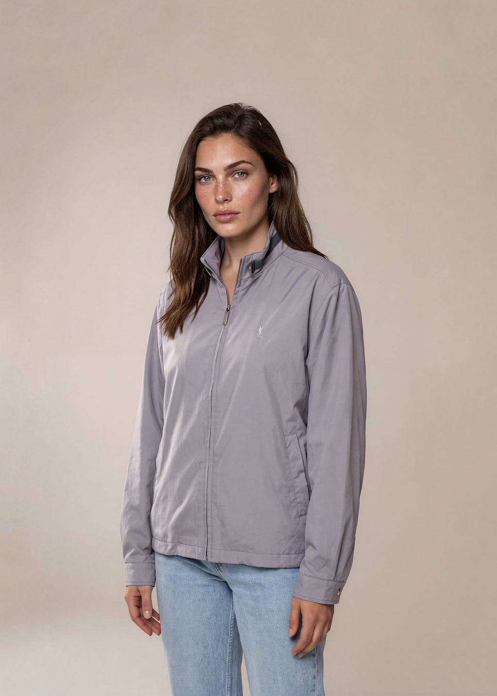 YSL Grey Windbreaker Bomber with Dark Grey Collar