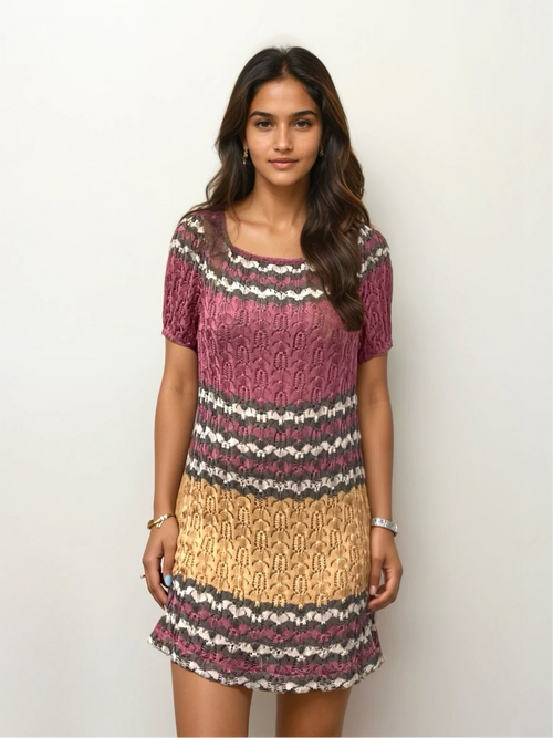 Missoni Pink and Orange Short Sleeve Mini Dress