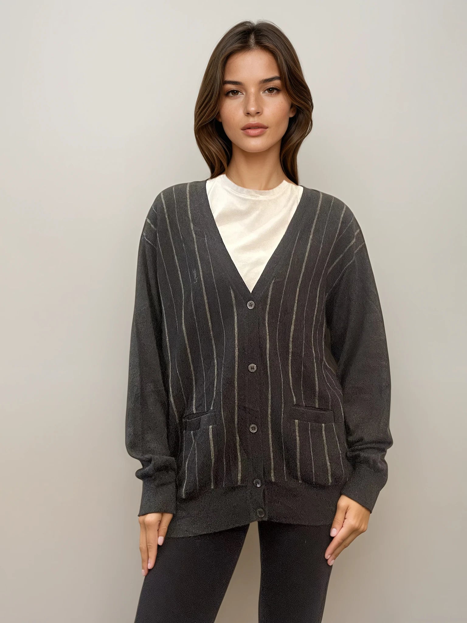 YSL Grey Striped Cardigan