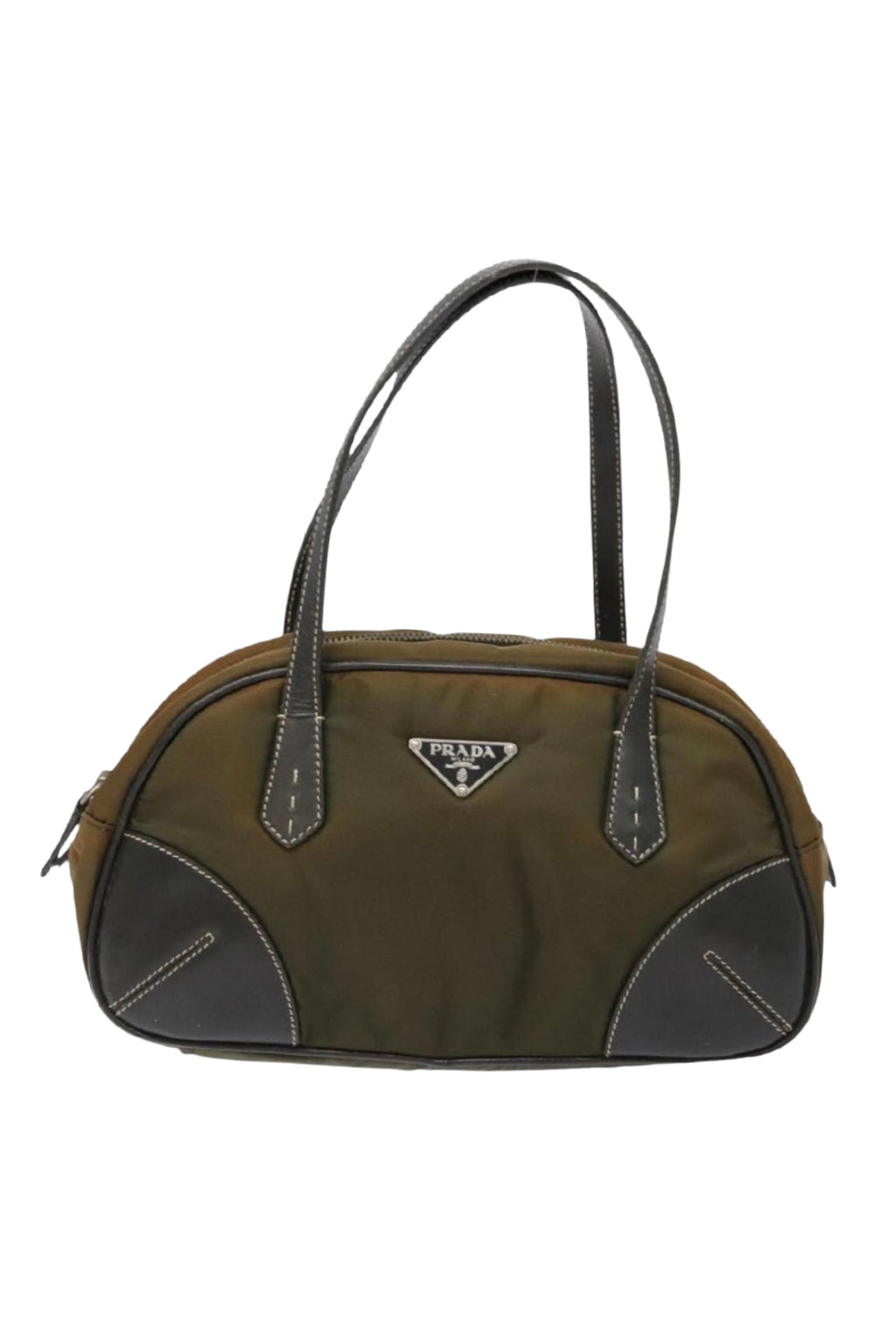 Prada Green Nylon and Leather Bowler Bag