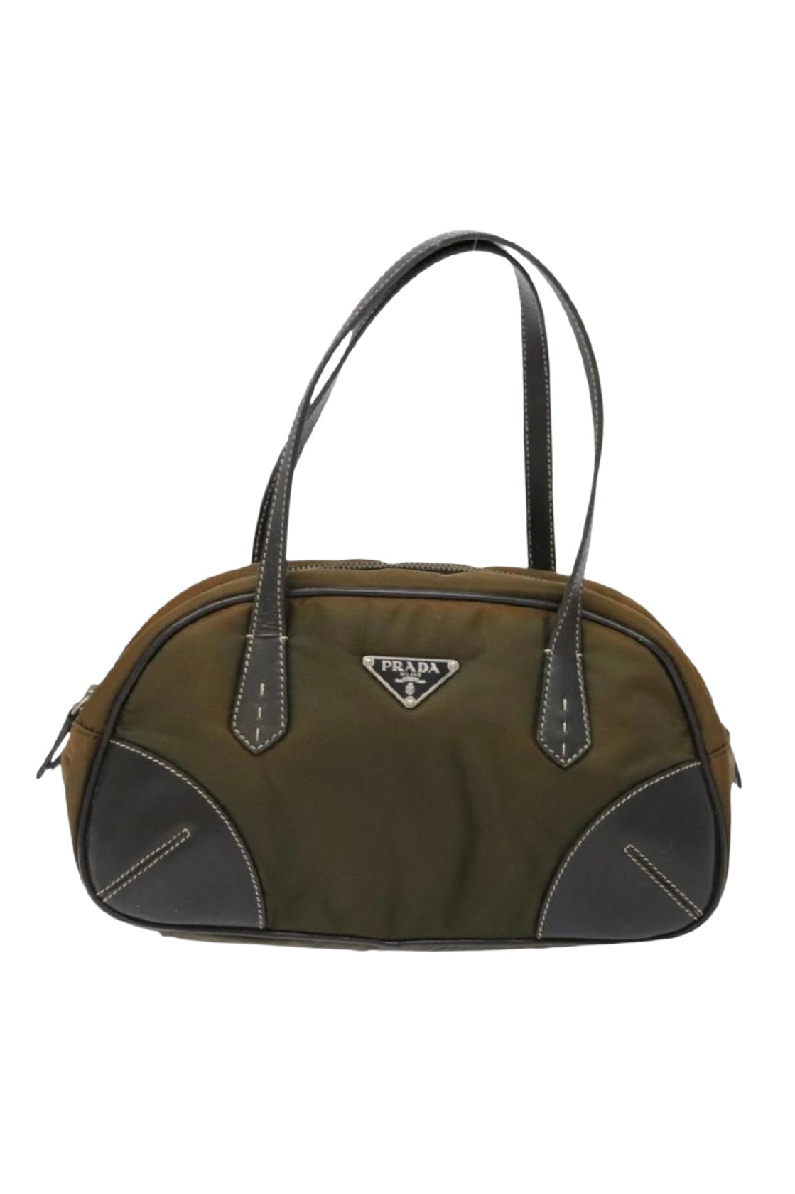 Prada Green Nylon and Leather Bowler Bag