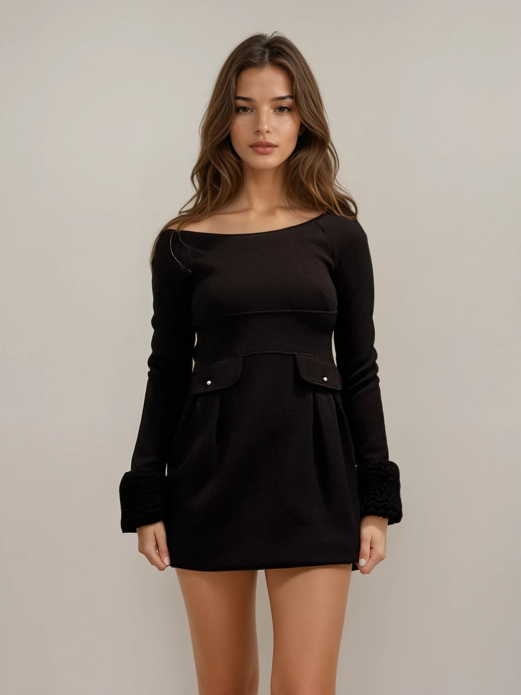 Cavalli Black Long Sleeve Sweater Dress