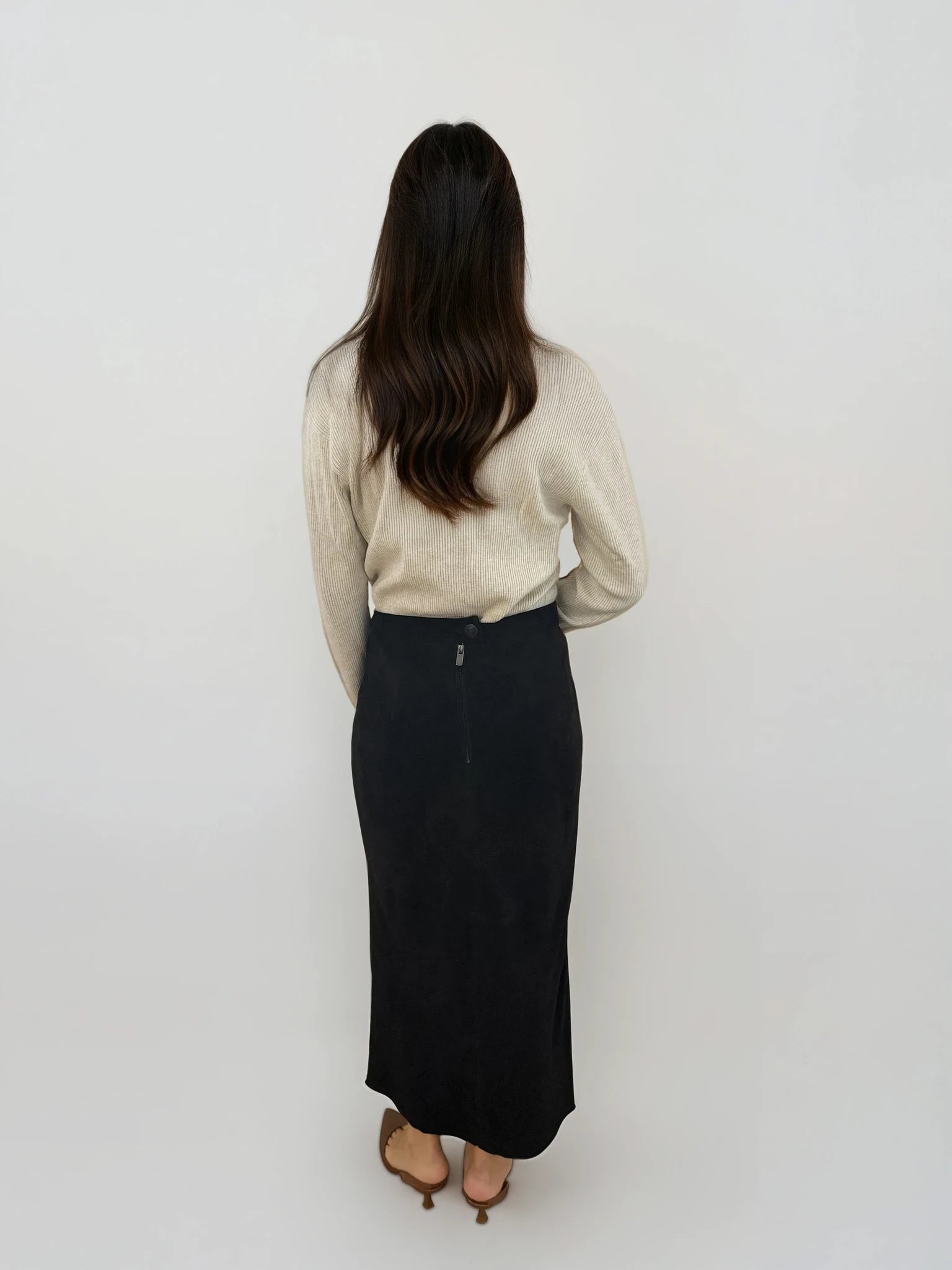 Brown Suede Midi Skirt