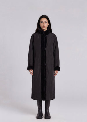 Black Fur Trimmed Long Coat