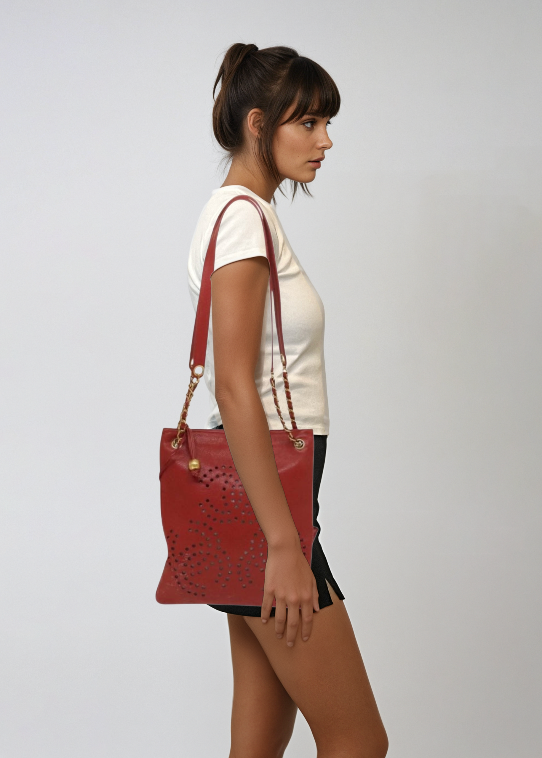 Chanel Red Leather Cutout Tote
