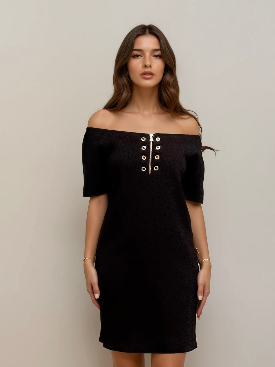 Prada Black and Gold Grommet Dress