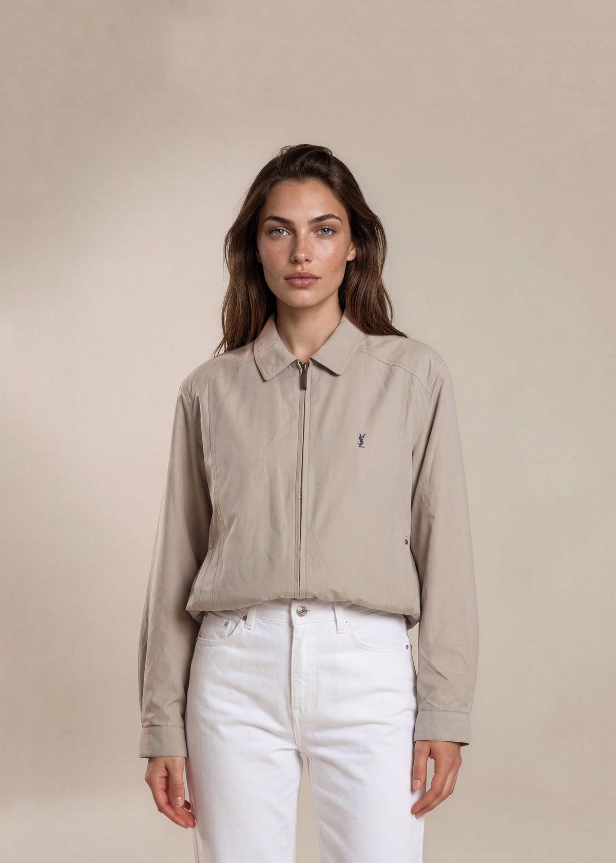 YSL Sand Classic Collared Bomber with Black Logo