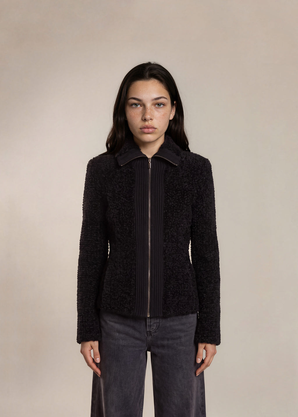 Giorgio Armani Black Sherpa Collared Jacket